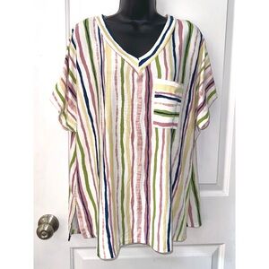 Now n Forever colorful striped V neck tee